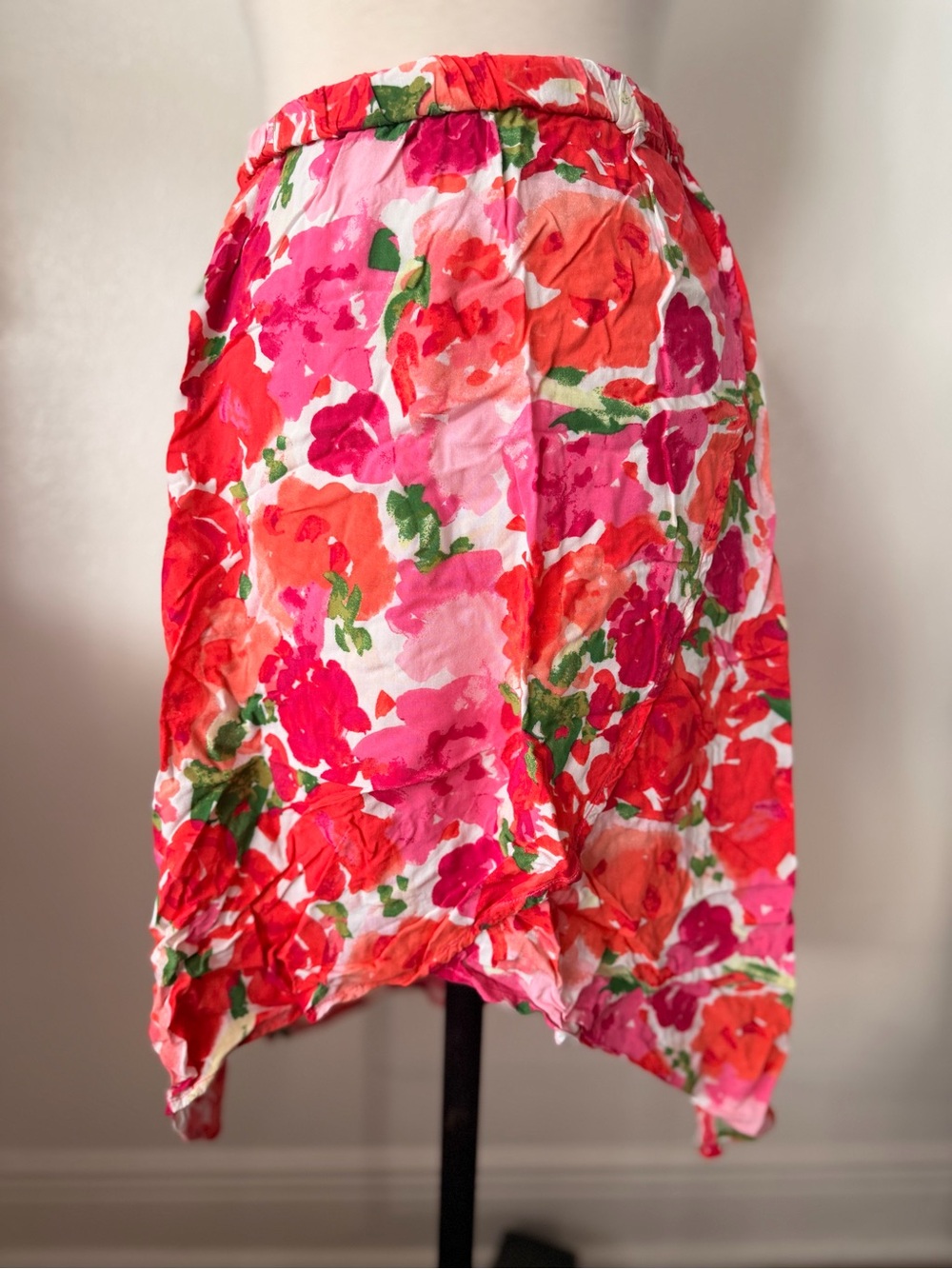 PLACE Coral and Pink Floral Elastic Waist Skirt